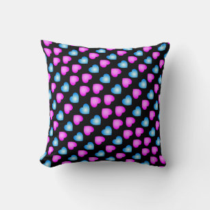 Cute Pink and Blue Hearts on BLUE Throw Pillow