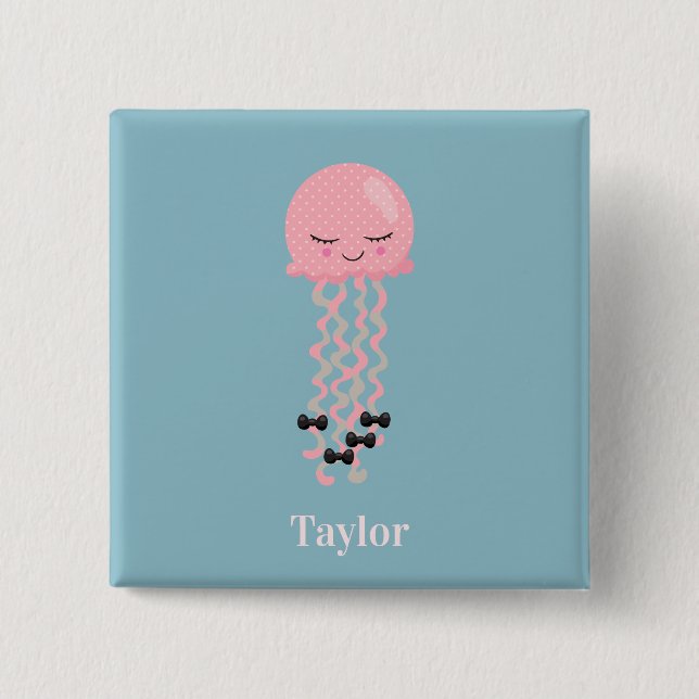 Cute Pink and Blue Kawaii Jellyfish Button (Front)