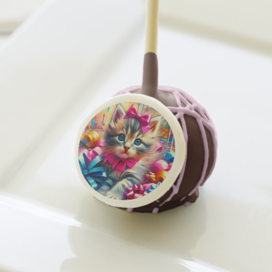 Cute Pink and Blue Kitten Girl's Birthday Cake Pops (Front Insitu)