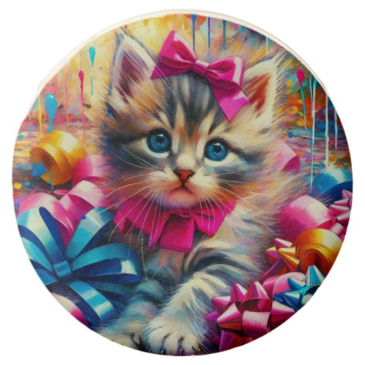 Cute Pink and Blue Kitten Girl's Birthday Chocolate Covered Oreo (Front)