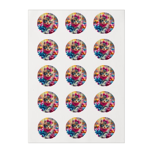 Cute Pink and Blue Kitten Girl's Birthday Edible Frosting Rounds (Sheet)