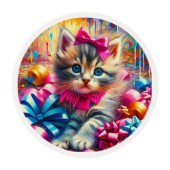 Cute Pink and Blue Kitten Girl's Birthday Edible Frosting Rounds (Front)