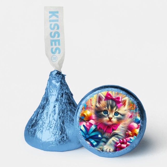 Cute Pink and Blue Kitten Girl's Birthday Hershey®'s Kisses® (Front)