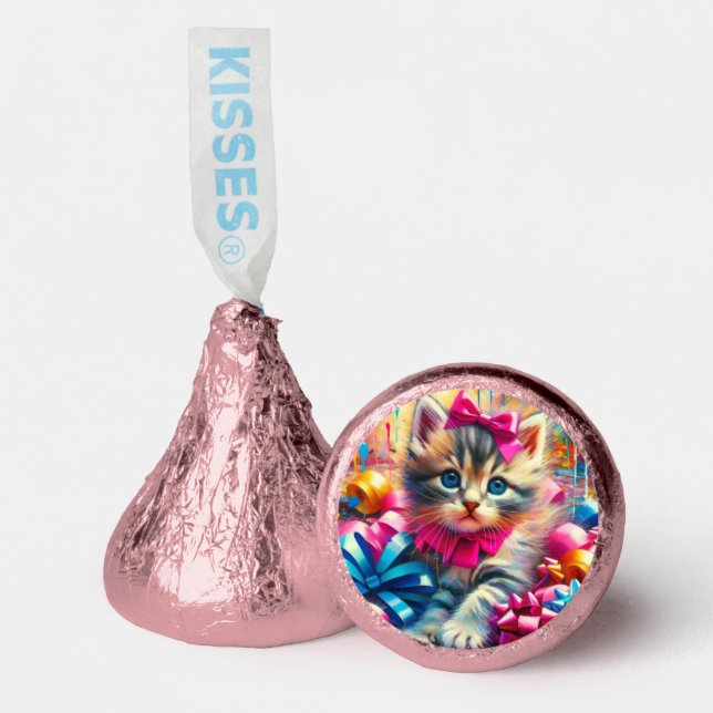 Cute Pink and Blue Kitten Girl's Birthday Hershey®'s Kisses® (Front)