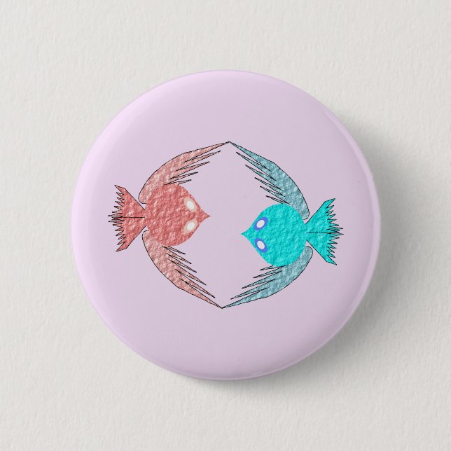 Cute Pink and Blue Love Birds Button (Front)