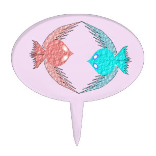 Cute Pink and Blue Love Birds Cake Topper
