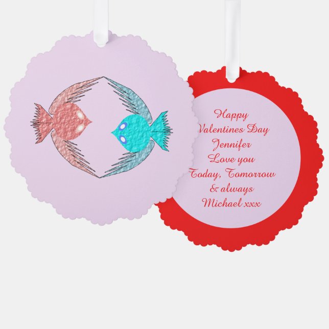 Cute Pink and Blue Love Birds Custom Ornament Card (Front/Back)