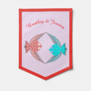 Cute Pink and Blue Love Birds Custom Pennant