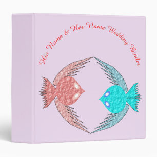 Cute Pink and Blue Love Birds Custom Wedding Album 3 Ring Binder