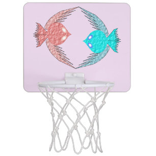 Cute Pink and Blue Love Birds Mini Basketball Hoop
