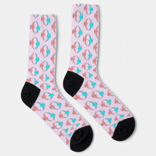 Cute Pink and Blue Love Birds Patterned Socks