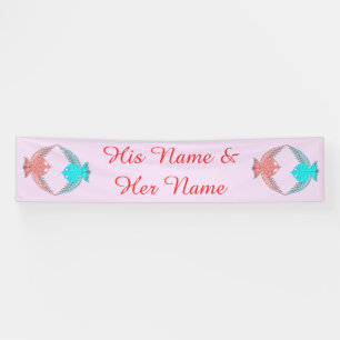 Cute Pink and Blue Love Birds Personalized Banner