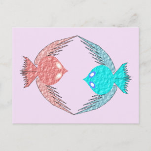 Cute Pink and Blue Love Birds Postcard