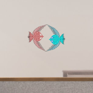 Cute Pink and Blue Love Birds Shaped Wall Decal