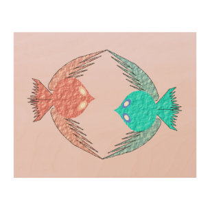 Cute Pink and Blue Love Birds Wood Wall Art