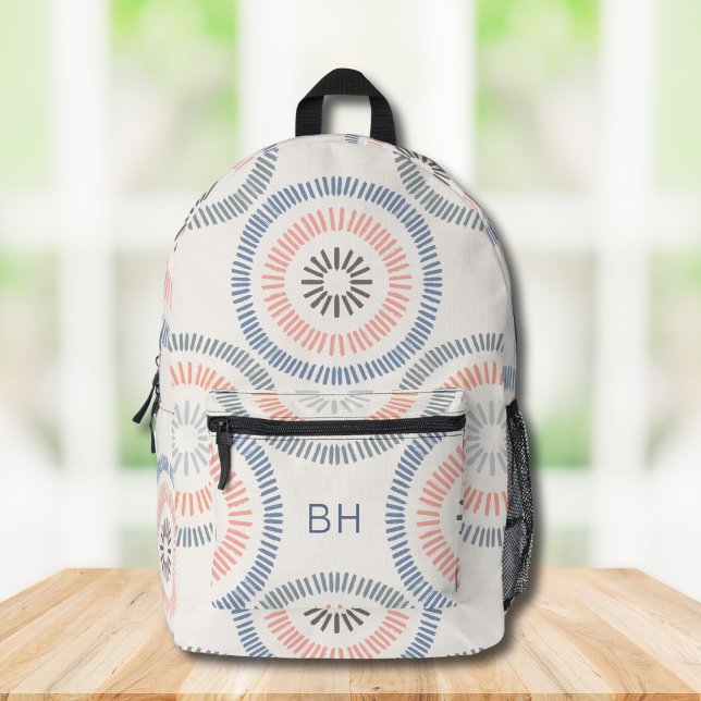 Cute Pink and Blue Monogram Initials Printed Backpack (Creator Uploaded)