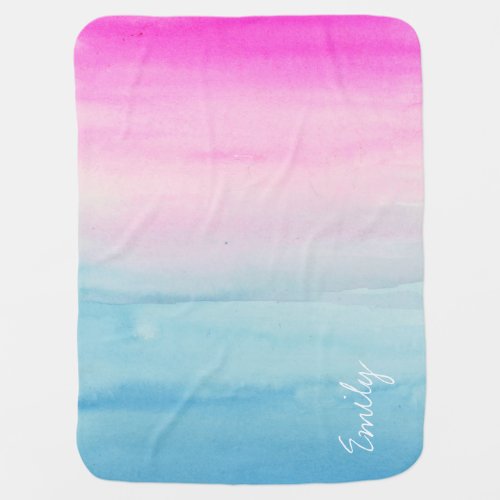 Cute Pink and Blue Ombre Watercolor Stroller Blanket