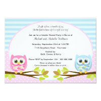 Cute Pink and Blue Owl Gender Reveal 5x7 Paper Invitation Card
