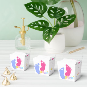 Cute Pink and Blue Pastel Baby Footprints Blocks Favor Boxes