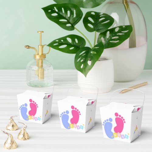 Cute Pink and Blue Pastel Baby Footprints Blocks Favor Boxes