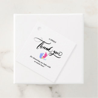 Cute Pink and Blue Pastel Baby Footprints Blocks Favor Tags
