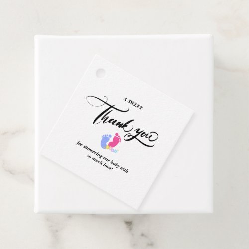 Cute Pink and Blue Pastel Baby Footprints Blocks Favor Tags