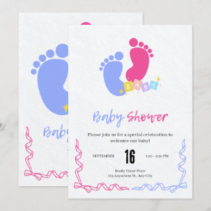 Cute Pink and Blue Pastel Baby Footprints Blocks  Invitation