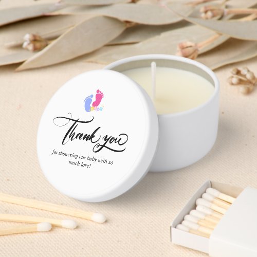 Cute Pink and Blue Pastel Baby Footprints Blocks Mini Candle Favors