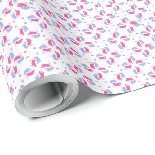 Cute Pink and Blue Pastel Baby Footprints Blocks Wrapping Paper