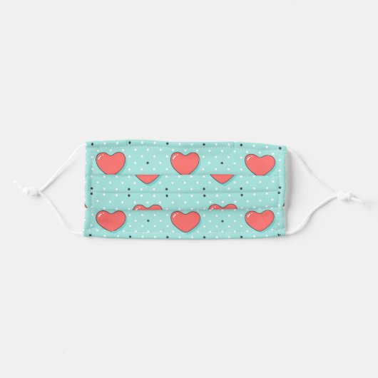 Cute Pink And Blue Polka Dot Hearts Adult Cloth Face Mask (Front, Folded)