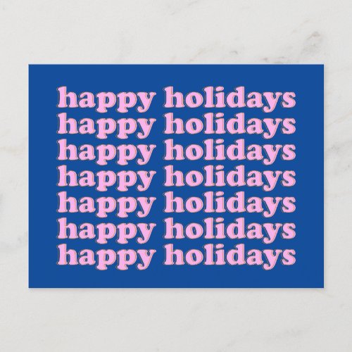 Cute Pink and Blue Retro Typography Happy Holidays Postcard