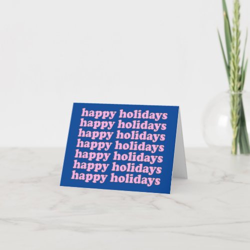 Cute Pink and Blue Retro Typography Holiday Card