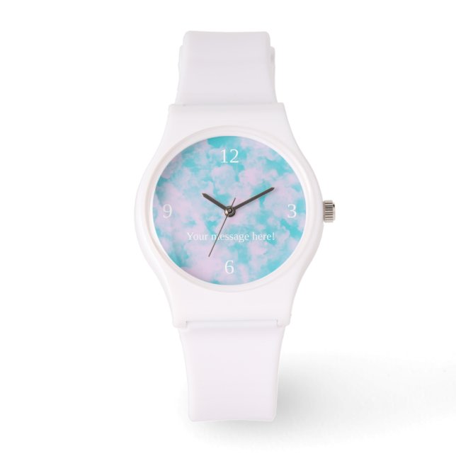 Cute Pink and Blue Sky Personalized Silicone Watch (Front)