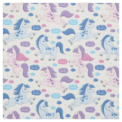 Cute pink and blue unicorns pattern Fabric