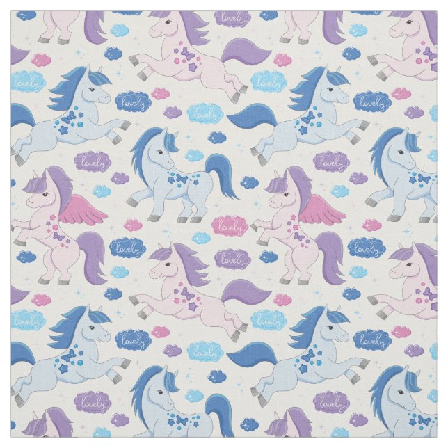 Cute pink and blue unicorns pattern Fabric (Swatch)