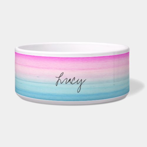 Cute Pink and Blue Watercolor Ombre Personalized Bowl