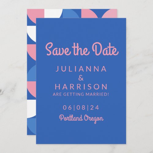Cute Pink and Blue Whimsical Typography Save The Date