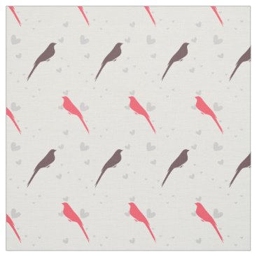 cute pink and brown birds pattern fabric