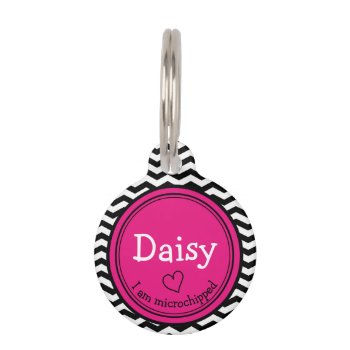 Cute Pink And Chevron Personalized Pet Tag by theburlapfrog at Zazzle