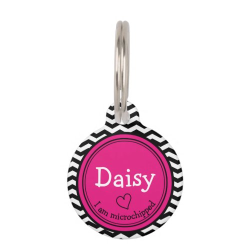 Cute Pink and Chevron Personalized Pet Tag