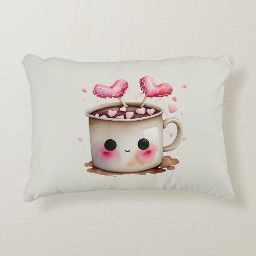 Cute Pink and Cream Watercolor Hot Chocolate Mug Accent Pillow