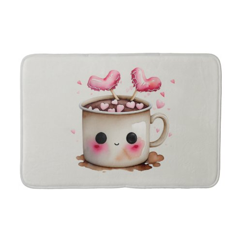 Cute Pink and Cream Watercolor Hot Chocolate Mug Bath Mat