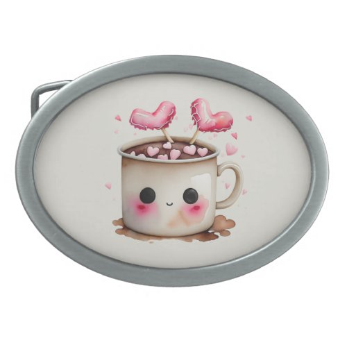 Cute Pink and Cream Watercolor Hot Chocolate Mug Belt Buckle