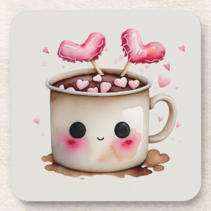Cute Pink and Cream Watercolor Hot Chocolate Mug Beverage Coaster