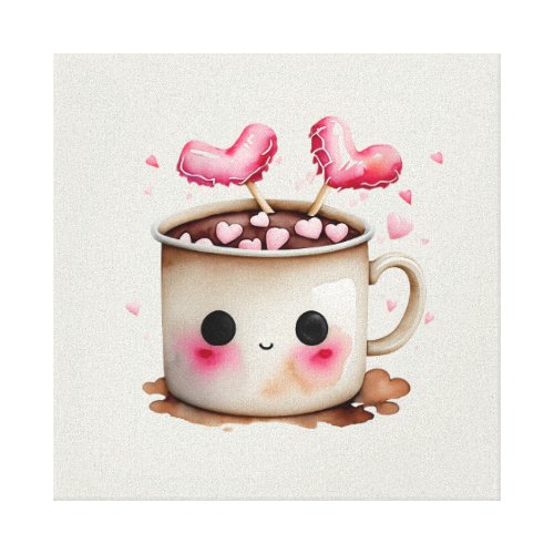 Cute Pink and Cream Watercolor Hot Chocolate Mug Canvas Print