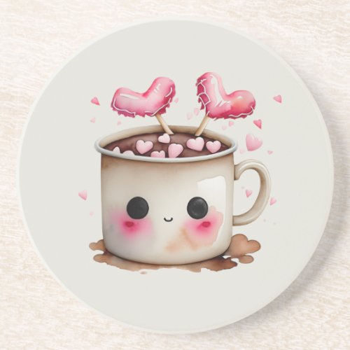 Cute Pink and Cream Watercolor Hot Chocolate Mug Coaster