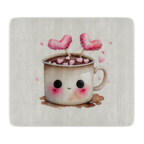 Cute Pink and Cream Watercolor Hot Chocolate Mug Cutting Board