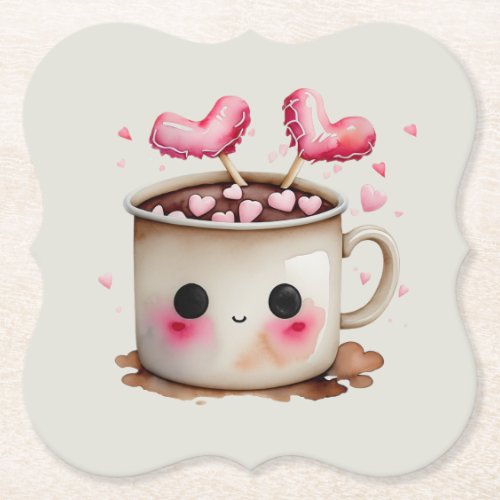 Cute Pink and Cream Watercolor Hot Chocolate Mug Paper Coaster