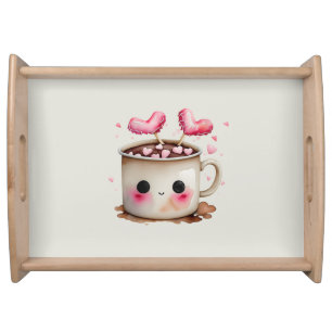 Cute Pink and Cream Watercolor Hot Chocolate Mug Serving Tray