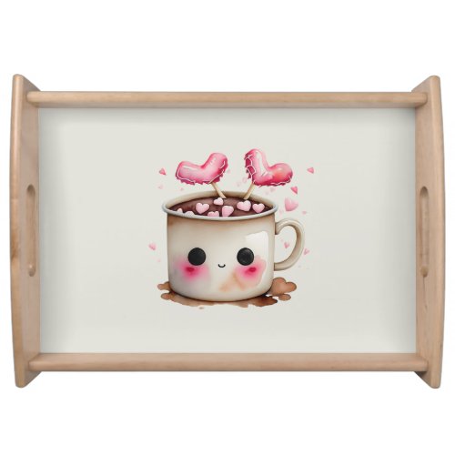 Cute Pink and Cream Watercolor Hot Chocolate Mug Serving Tray